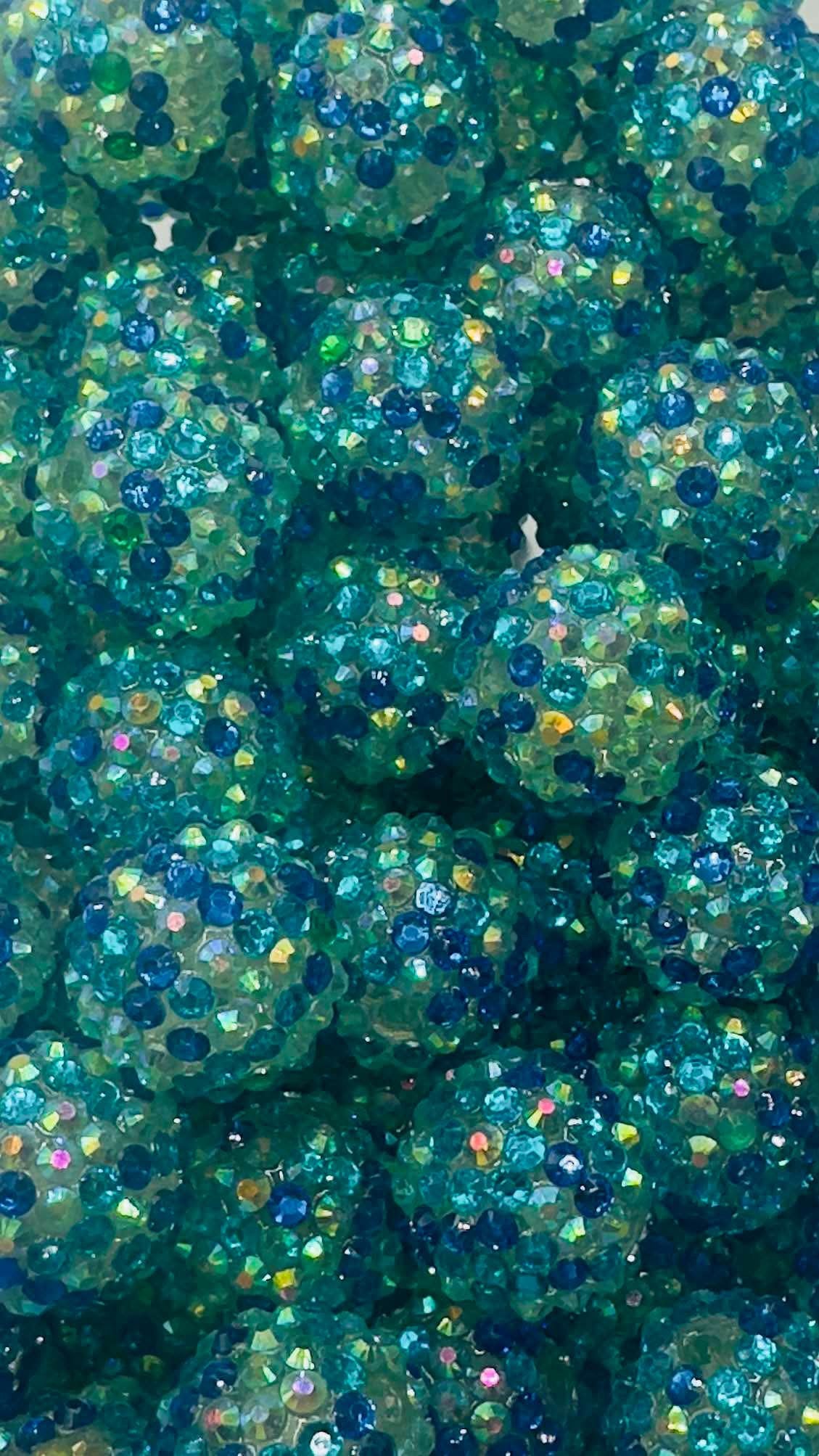 Blue/Turquoise/Lint Iridescent Rhinestone Confetti 20mm Acrylic Bead