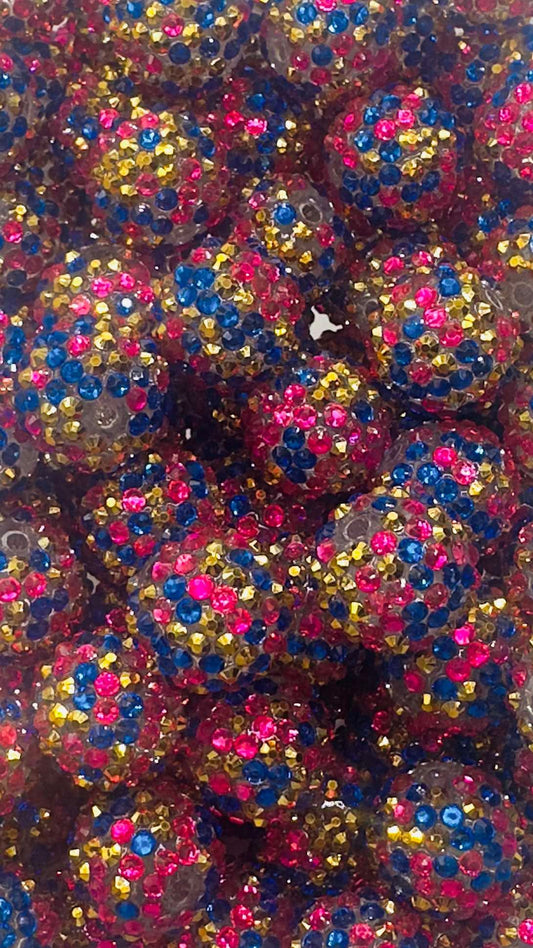 Pink/Blue/Gold Gloss Rhinestone Confetti 20mm Acrylic Bead