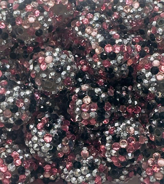 Pink/Silver/Black Gloss Rhinestone Confetti 20mm Acrylic Bead