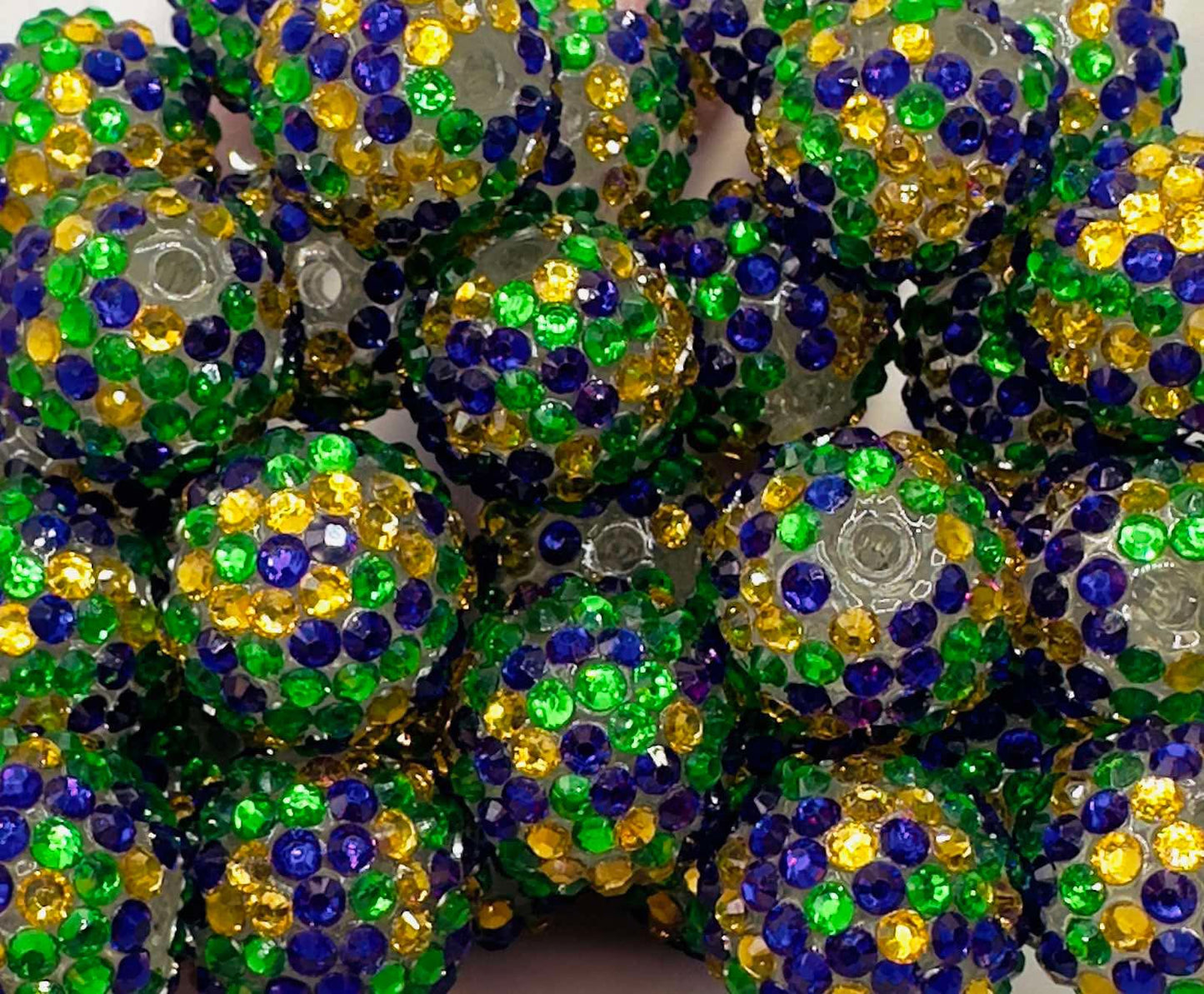 Mardi Gras Gloss Rhinestone Confetti 20mm Acrylic Bead