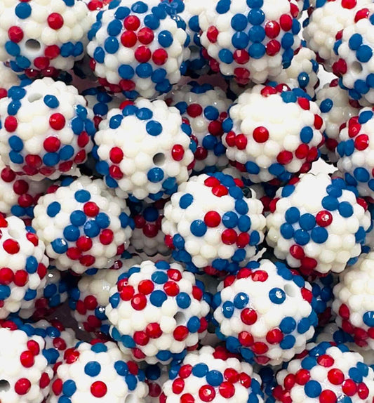 Red/Blue/White Matte Rhinestone Confetti 20mm Acrylic Bead