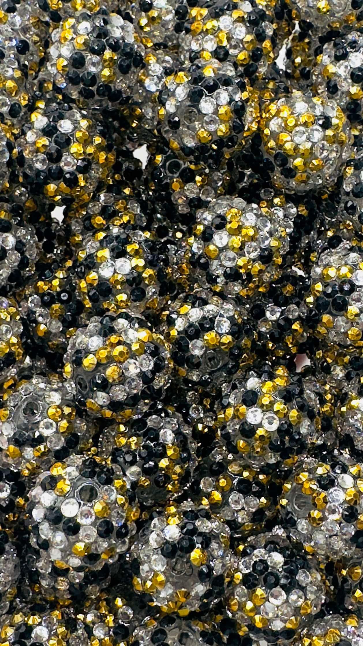 Silver/Black/Gold Gloss Rhinestone Confetti 20mm Acrylic Bead