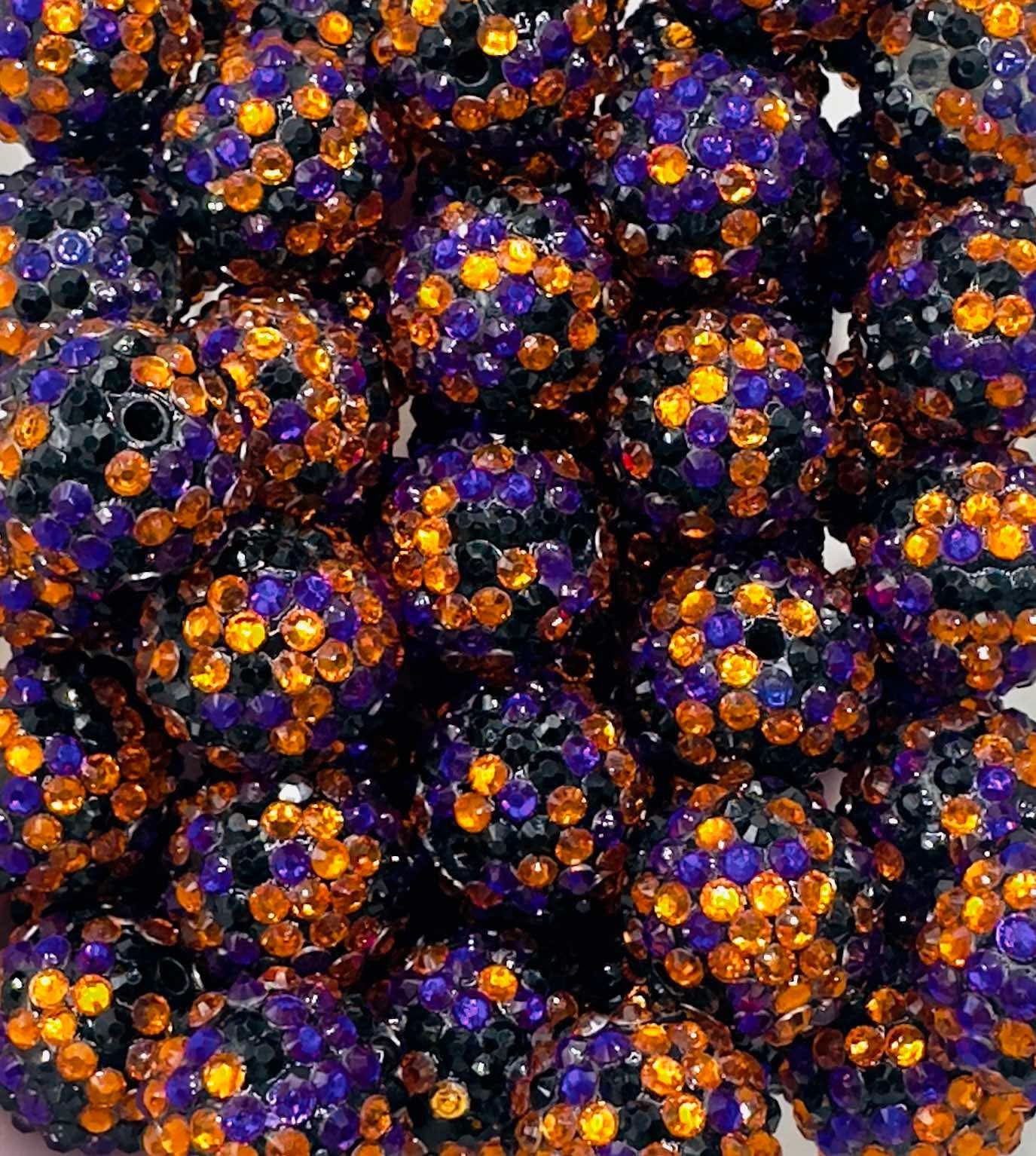 Orange/Purple/Black Gloss Rhinestone Confetti 20mm Acrylic Bead