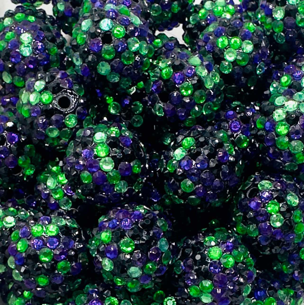 Green/Purple/Black Gloss Rhinestone Confetti 20mm Acrylic Bead