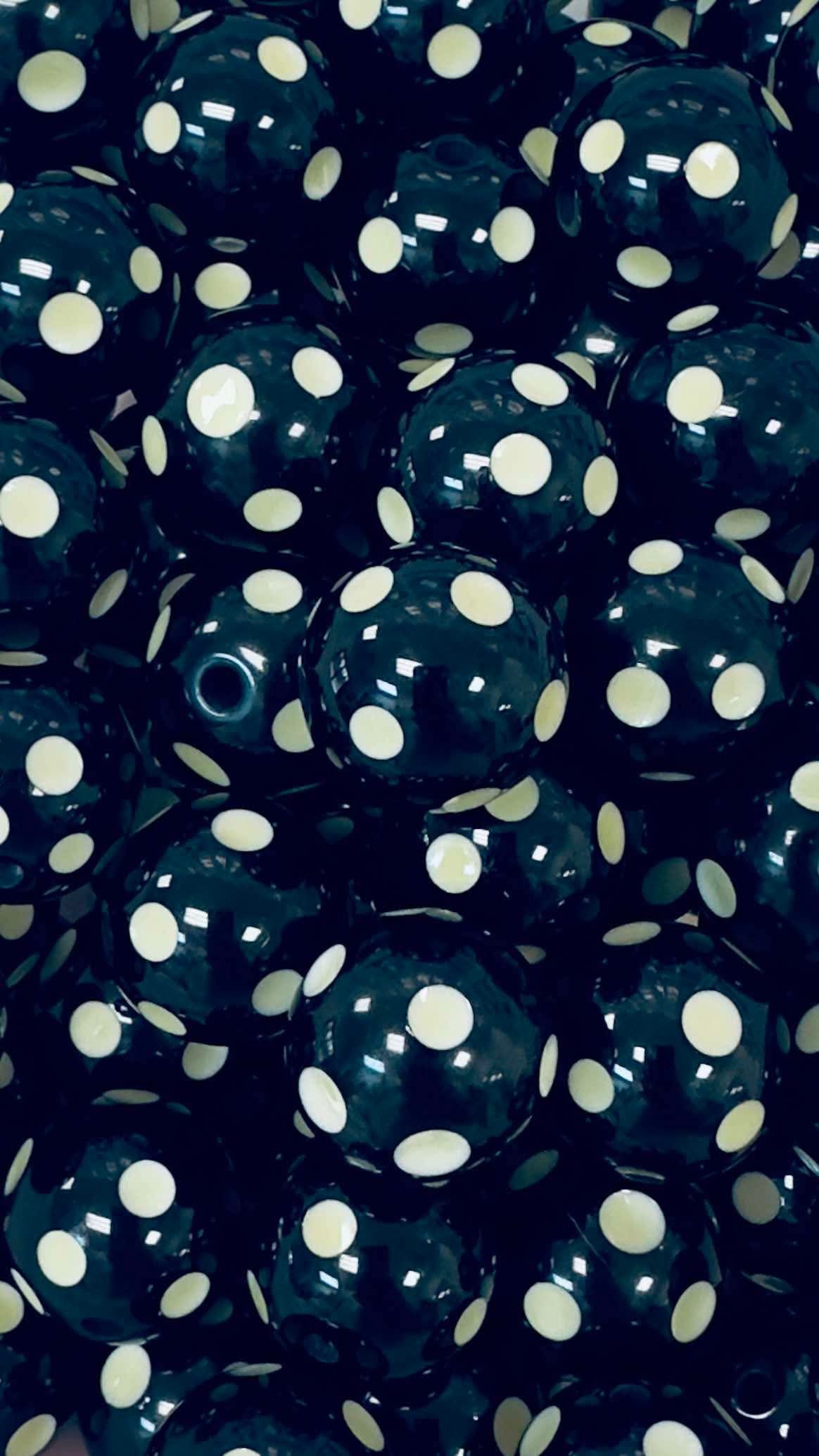 Black Glow Polka Dots 20mm Acrylic Bead