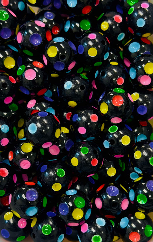 Black Multi Polka Dots 20mm Acrylic Bead