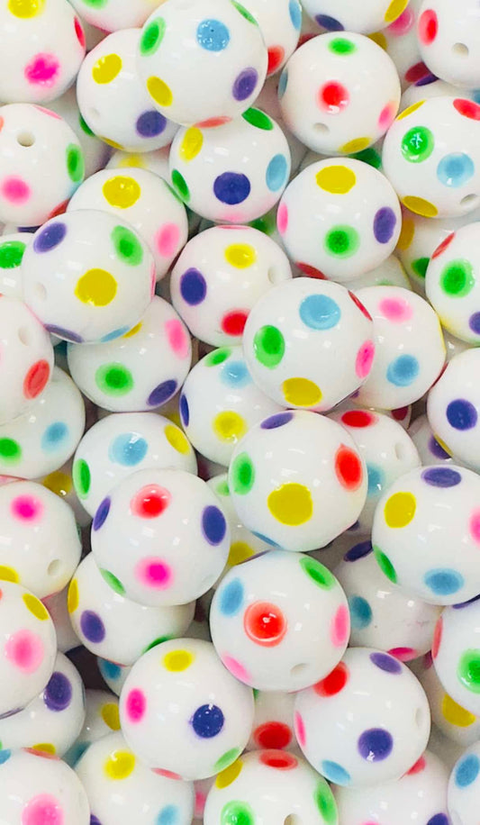 White Multi Polka Dots 20mm Acrylic Bead