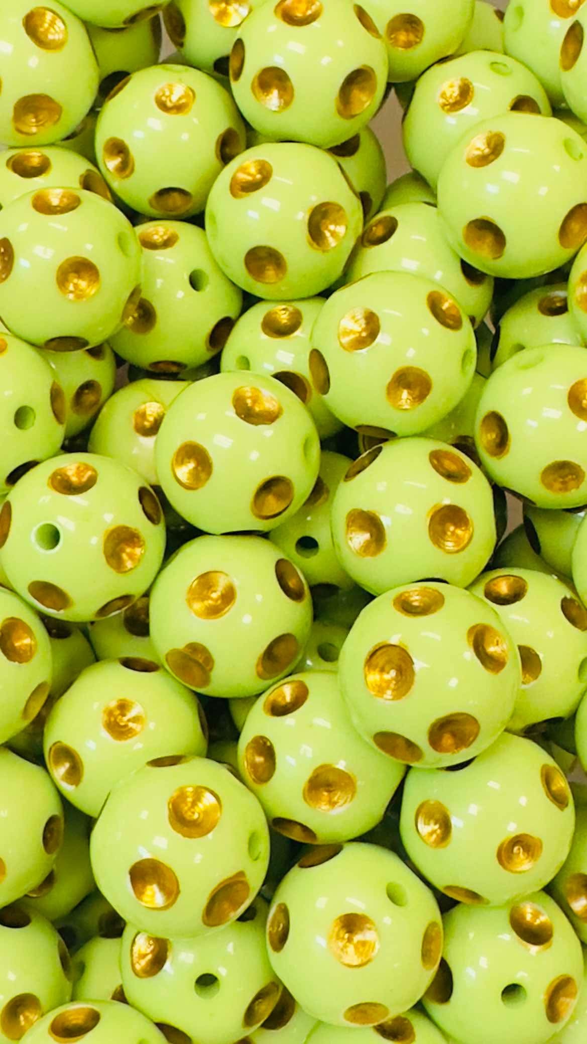 Lime & Gold Polka Dots 20mm Acrylic Bead