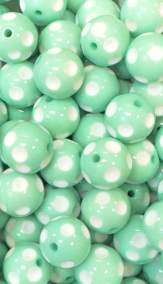 Mint Polka Dots 20mm Acrylic Bead