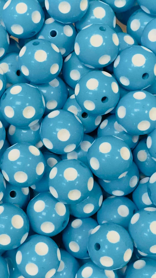 Blue Polka Dots 20mm Acrylic Bead