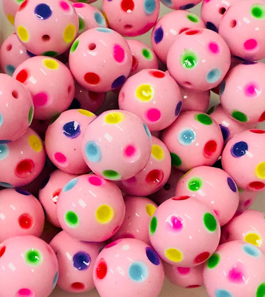 Pink Multi Polka Dots 20mm Acrylic Bead