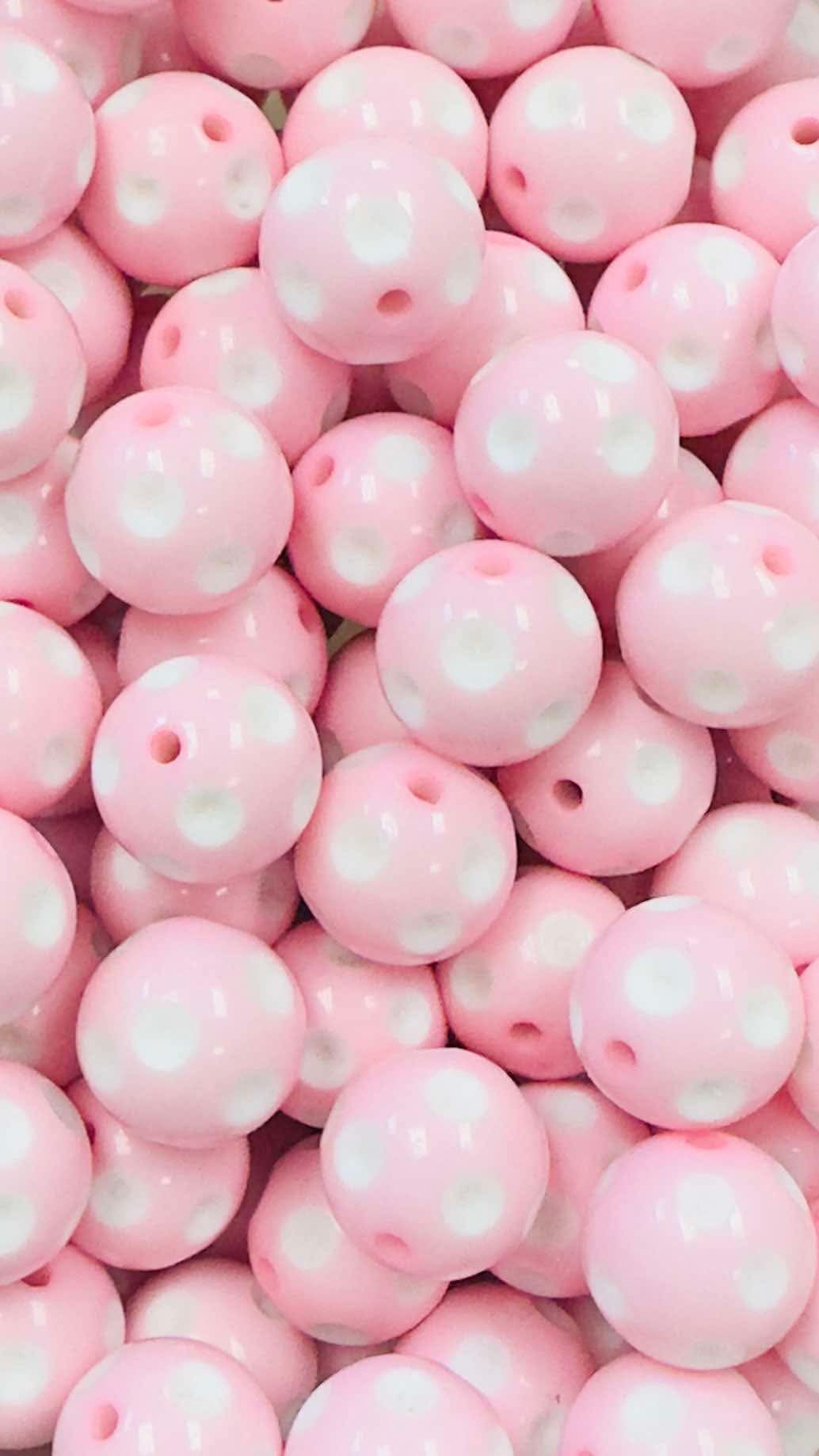 Baby Pink Polka Dots 20mm Acrylic Bead