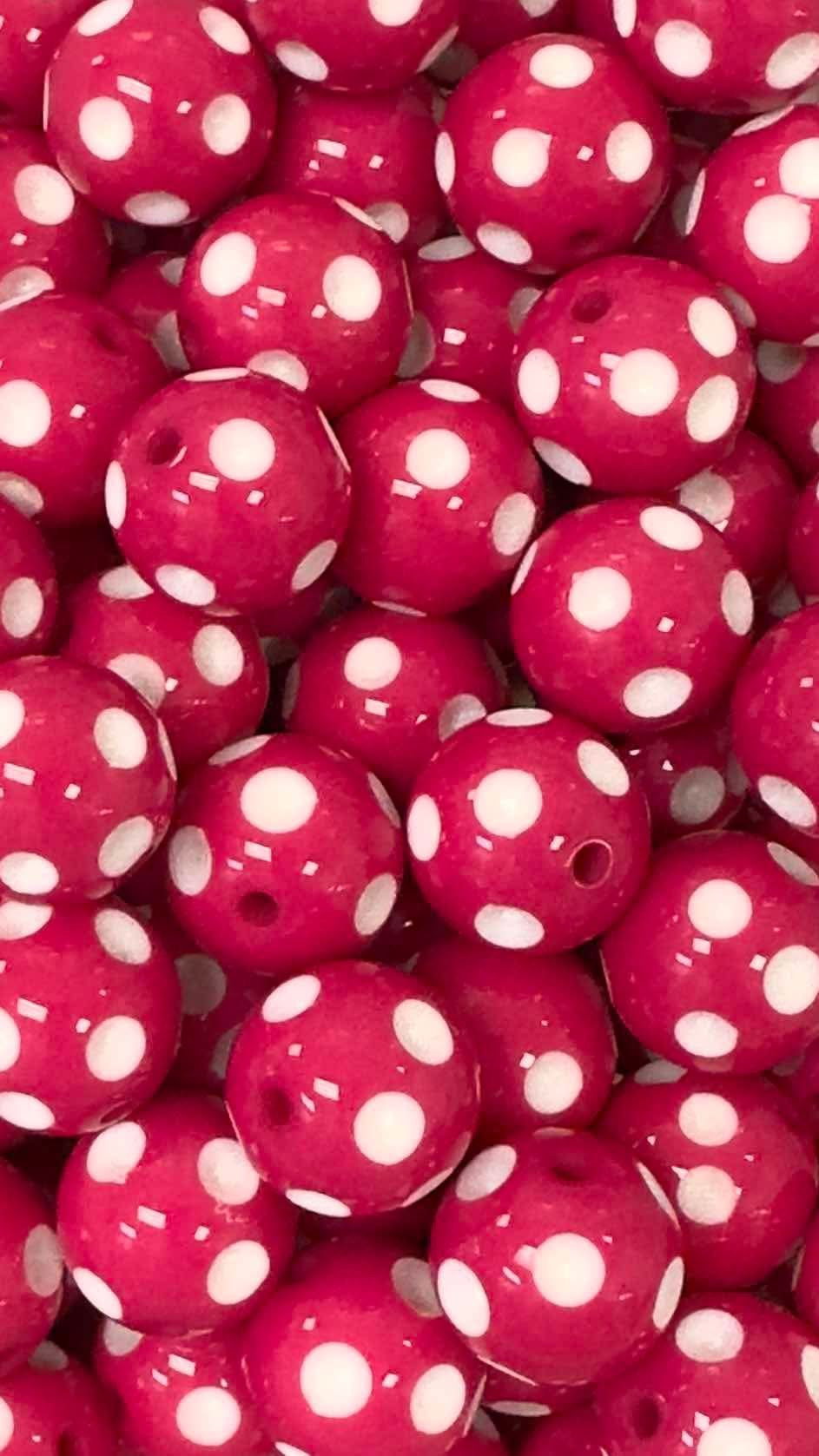 Fuchsia Polka Dots 20mm Acrylic Bead