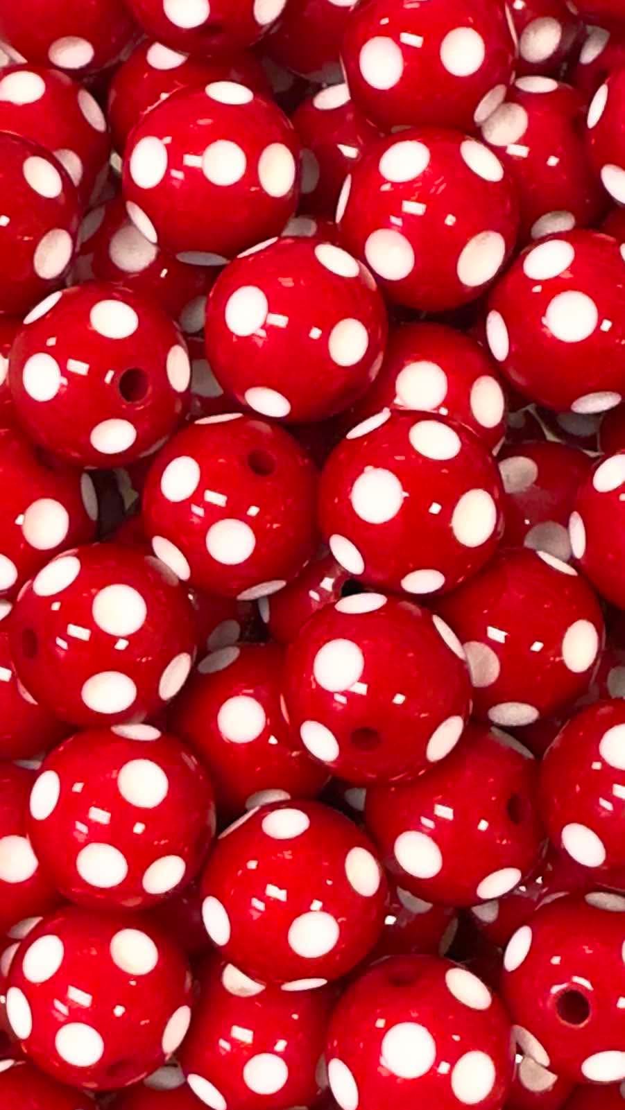 Royal Red Polka Dots 20mm Acrylic Bead