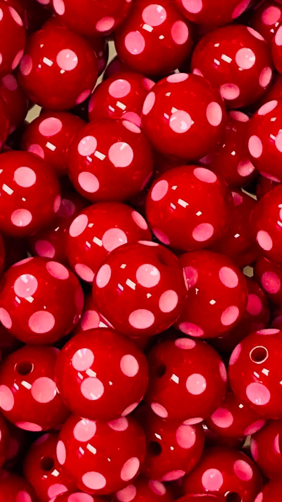 Red & Pink Polka Dots 20mm Acrylic Bead