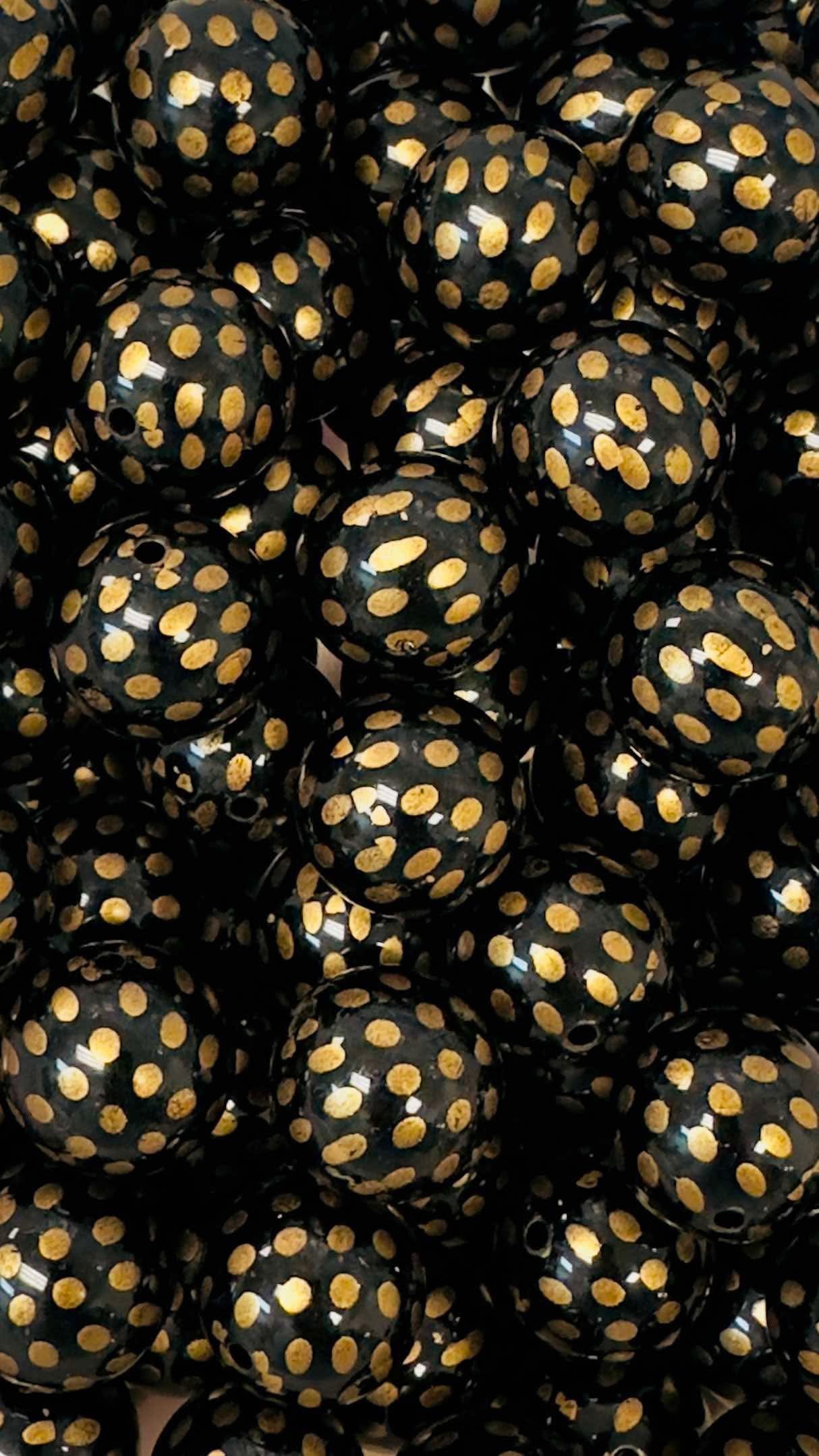 Black & Gold Mini Polka Dots 20mm Acrylic Bead