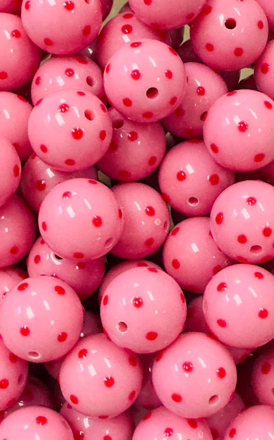 Pink & Red Polka Dots 20mm Acrylic Bead