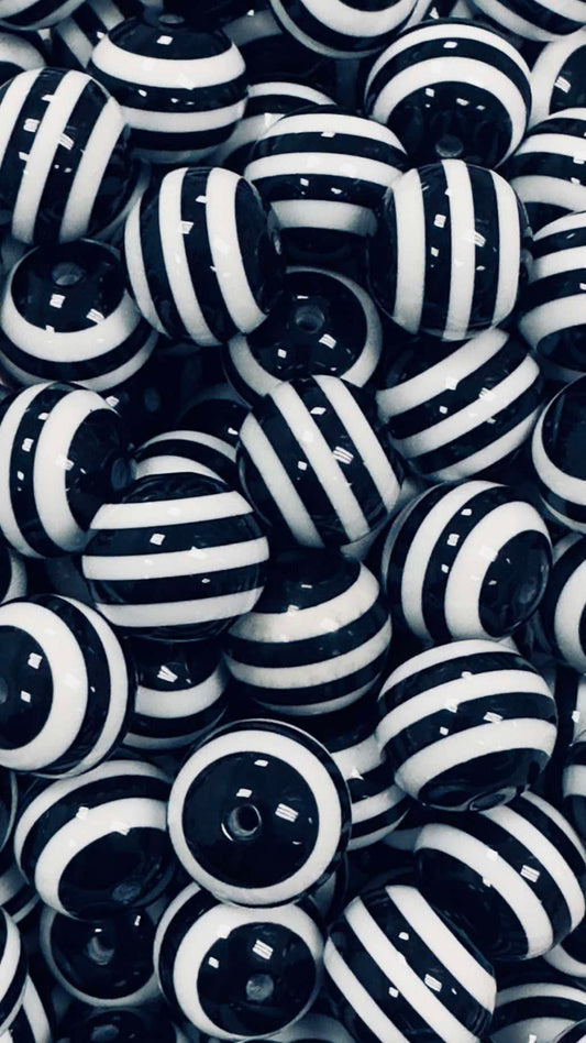 Black & White Stripes 20mm Acrylic Bead