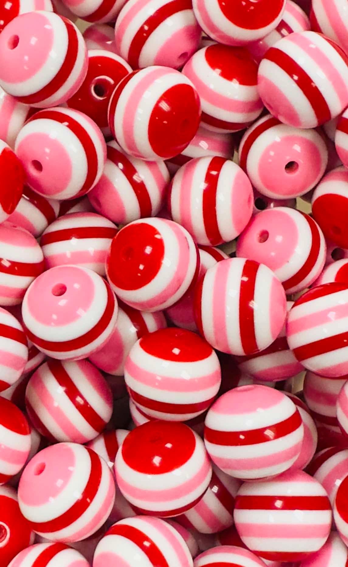 Valentines Stripes 20mm Acrylic Bead