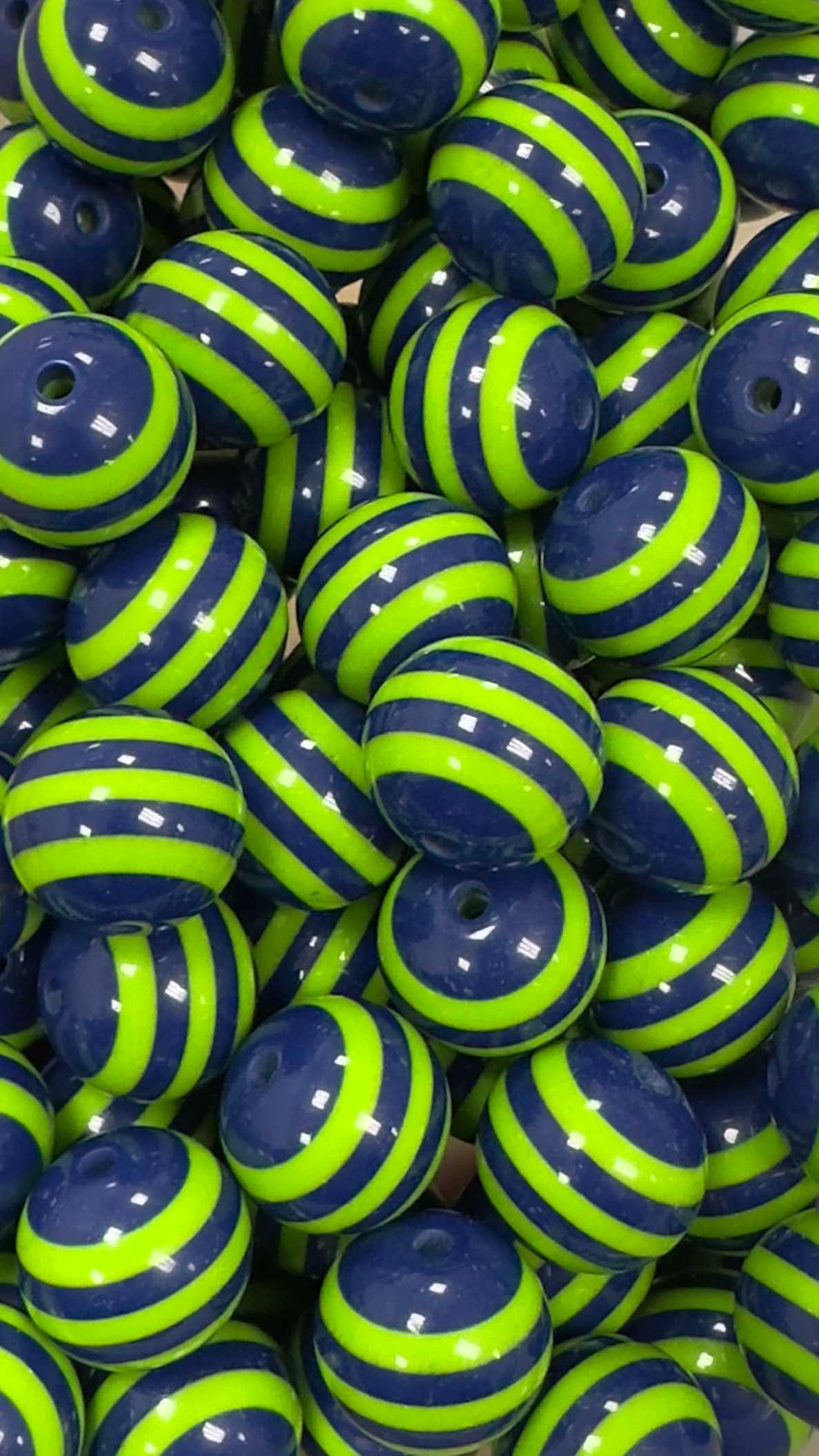 Blue & Green Stripes 20mm Acrylic Bead