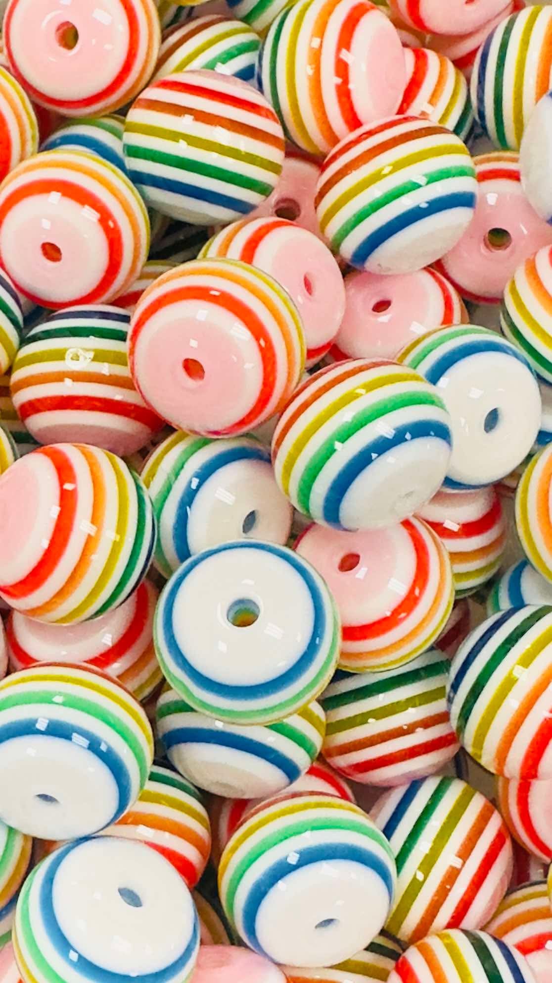 White Rainbow Stripes 20mm Acrylic Bead