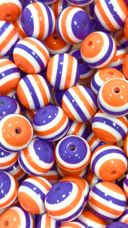 Orange/Purple/White Stripes 20mm Acrylic Bead