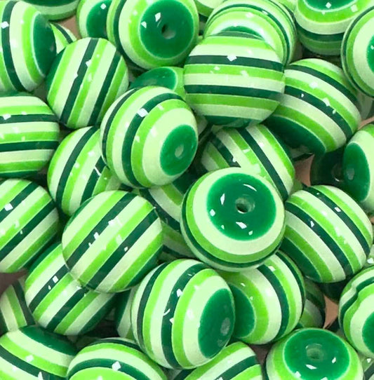 Greens Stripes 20mm Acrylic Bead