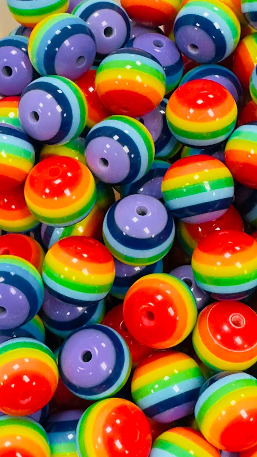 Bright Rainbow Stripes 20mm Acrylic Bead