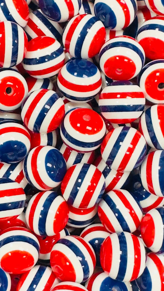 Red/White/Blue Stripes 20mm Acrylic Bead