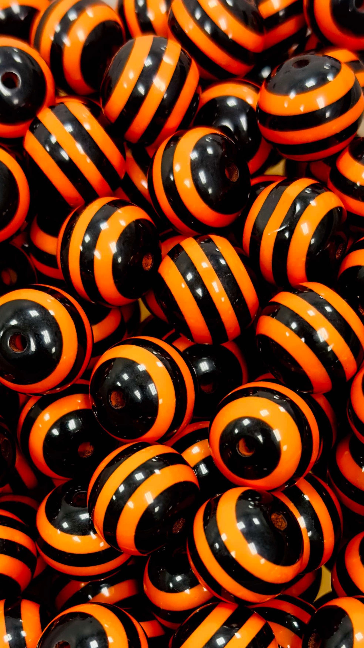 Black & Orange Stripes 20mm Acrylic Bead