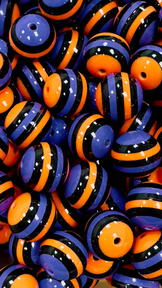 Orange/Purple/Black Stripes 20mm Acrylic Bead