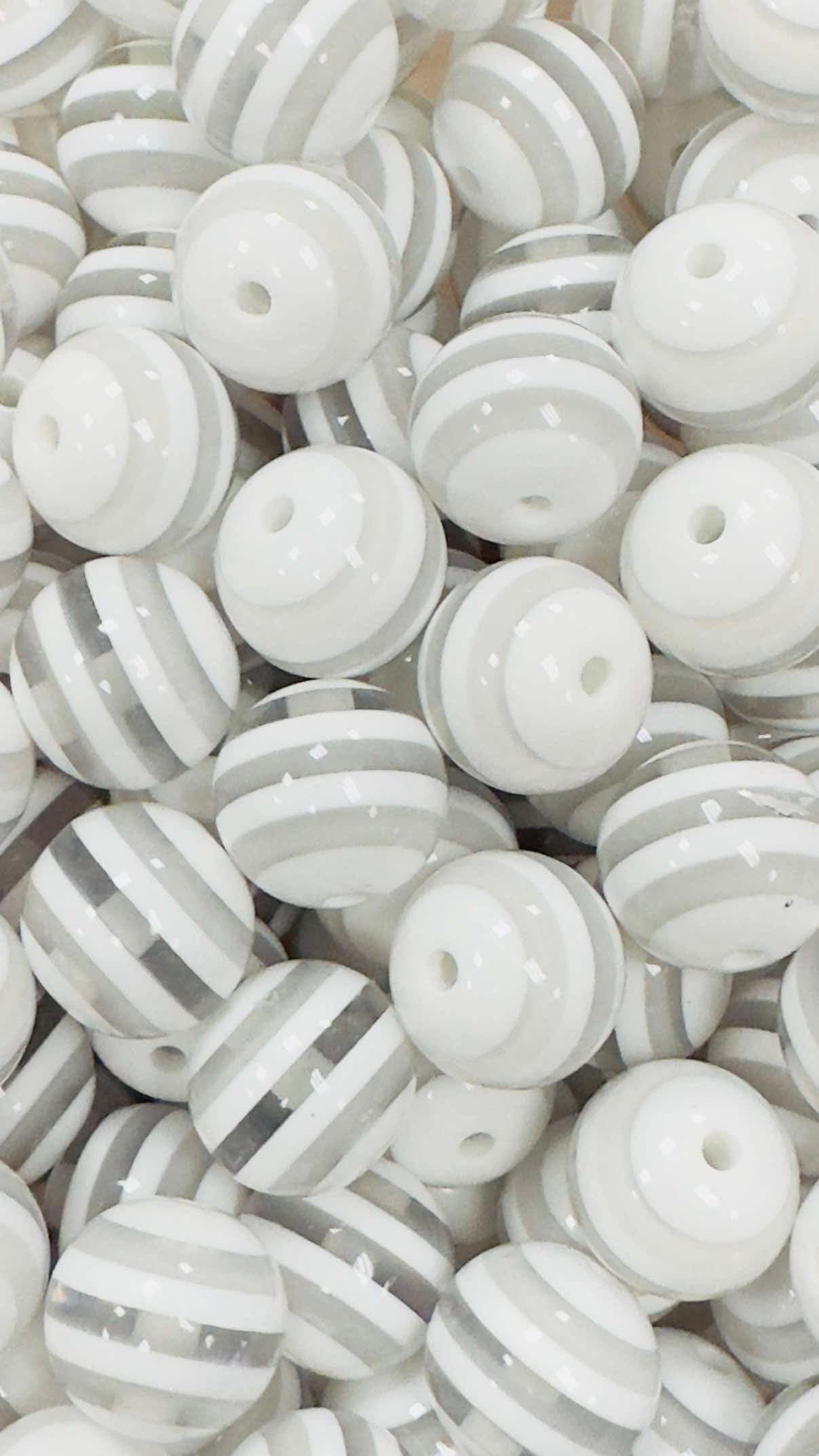 Clear & White Stripes 20mm Acrylic Bead