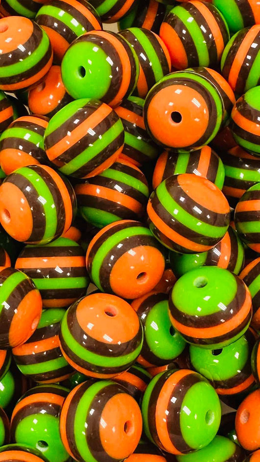 Green/Brown/Orange Stripes 20mm Acrylic Bead