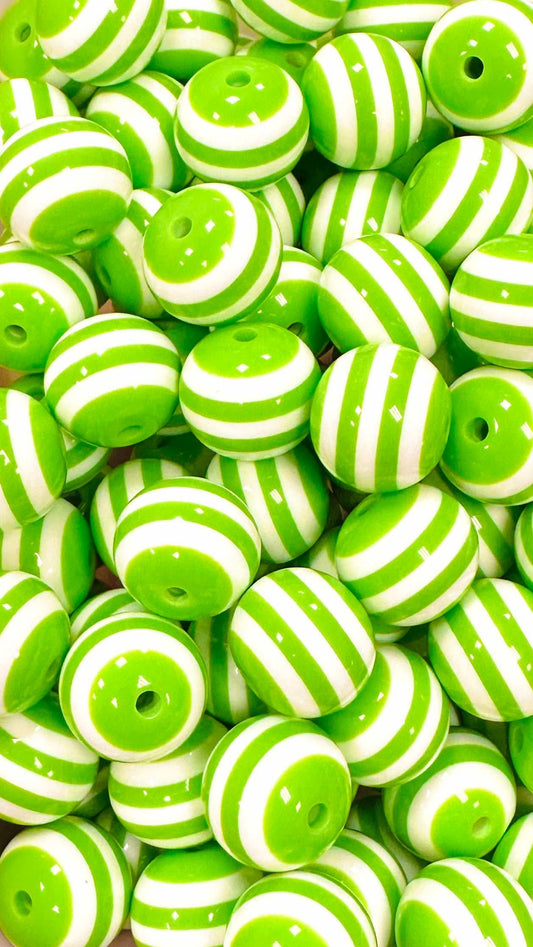 Mean Green & White Stripes 20mm Acrylic Bead