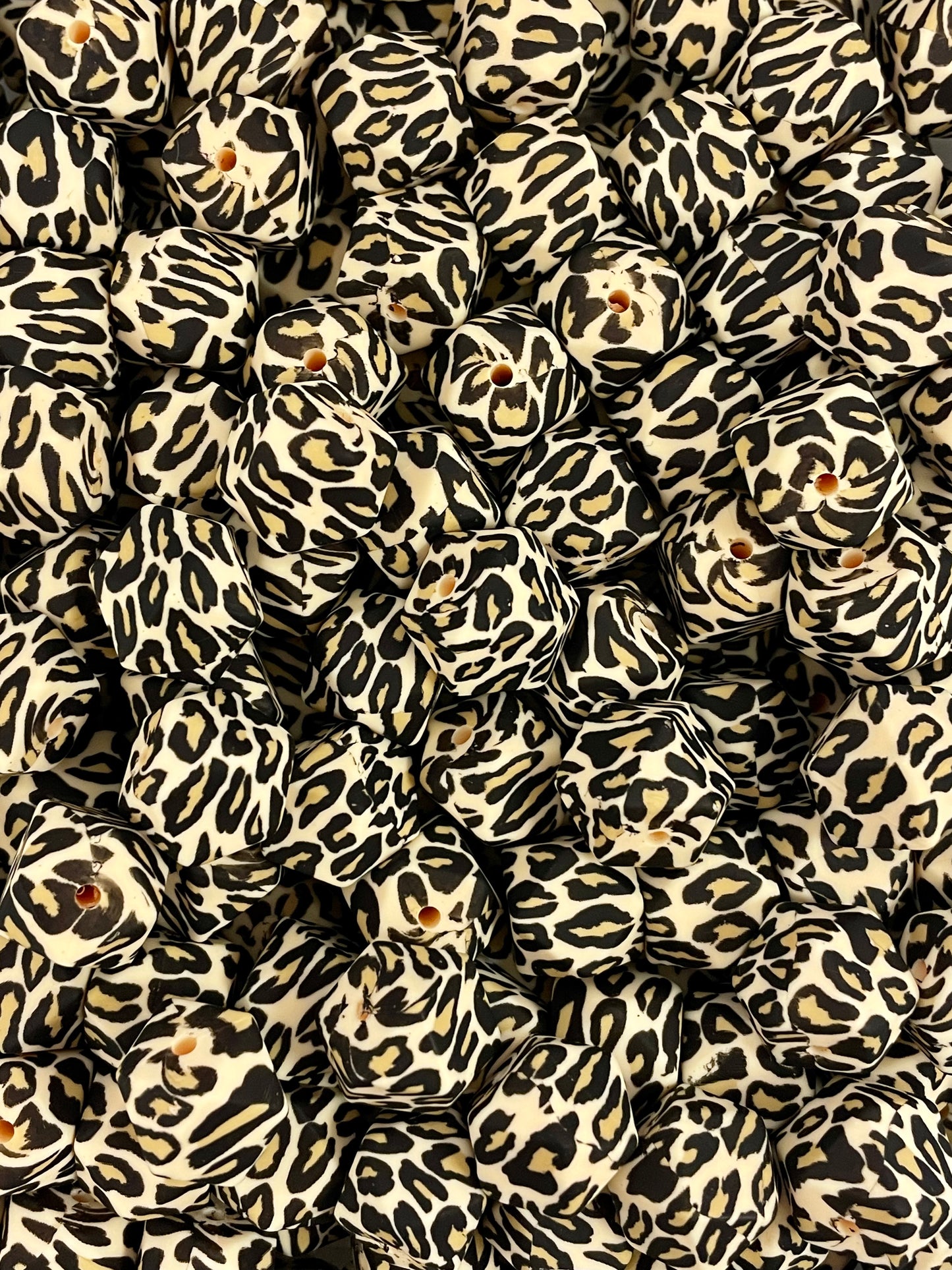 Leopard Printed 14mm Hexagon Bead