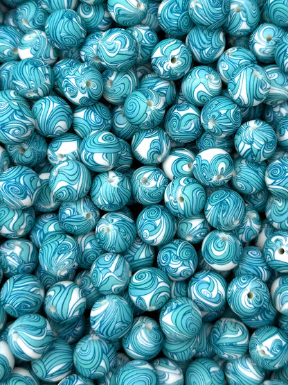 Blue Tide Printed 15mm Bead