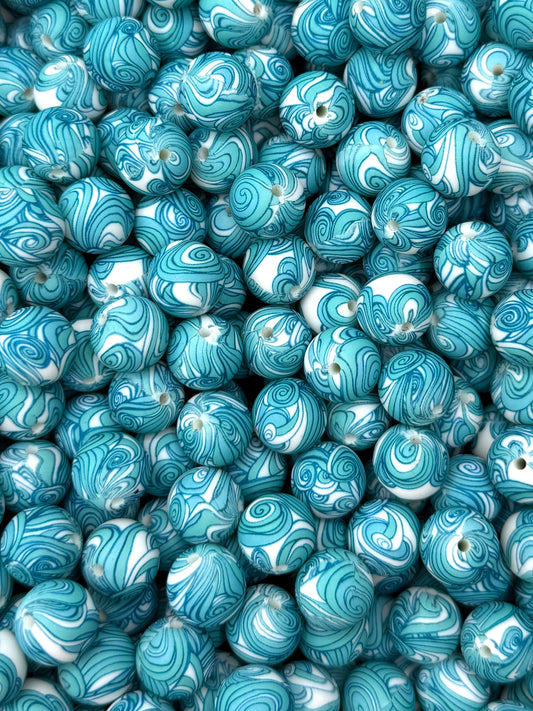 Blue Tide Printed 15mm Bead