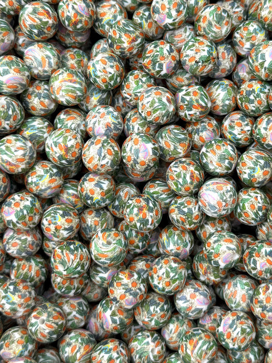 Sunpetal Garden Printed 15mm Bead
