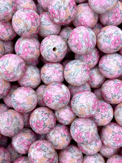 Petal me Pink Printed 15mm Bead