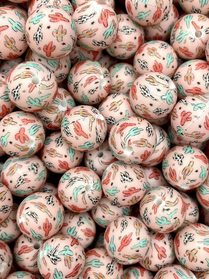 Prickled Pink Printed 15mm Bead