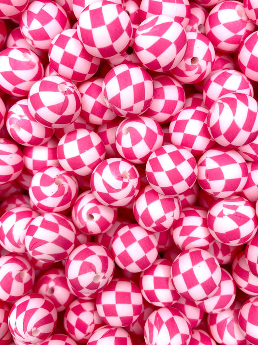 Pink Checkered (Boss Babe) Printed 15mm Bead