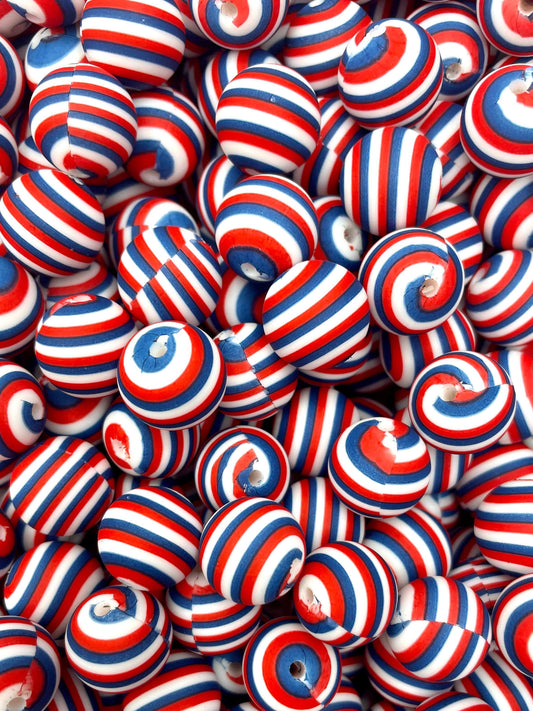 Old Glory Striped 15mm Bead