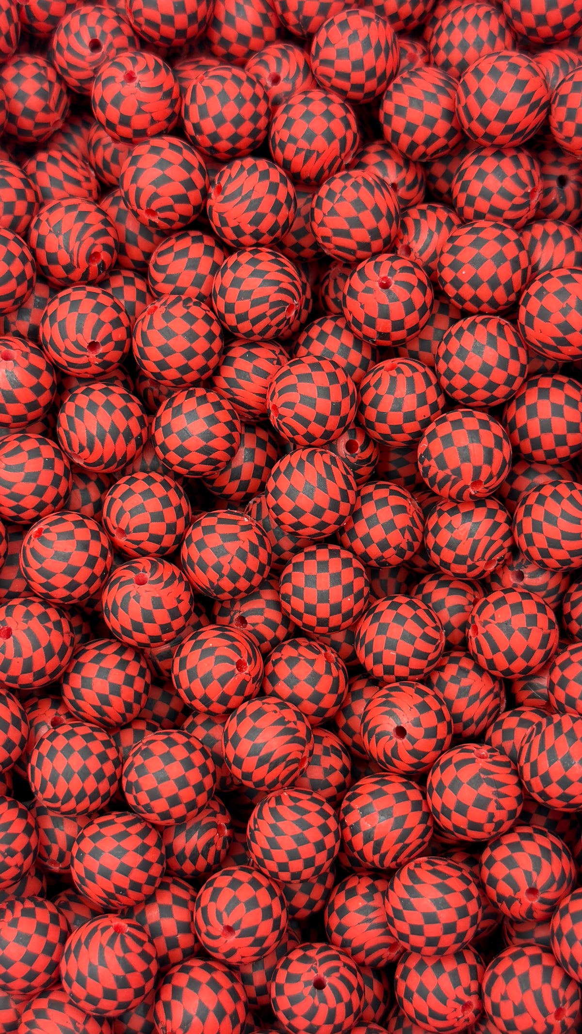 Red & Black Checkered  Printed 15mm Bead