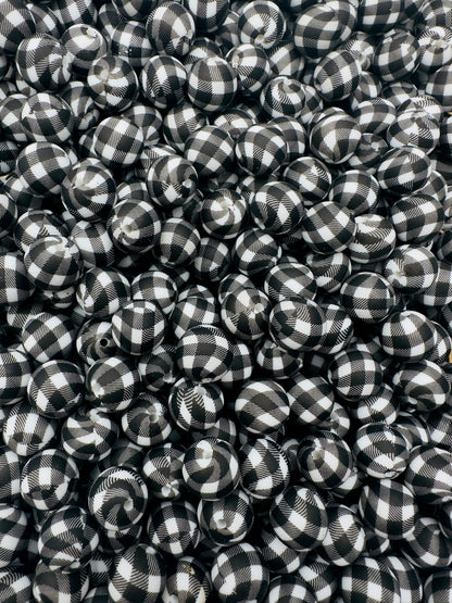 Perles de 15 mm imprimées à carreaux de buffle