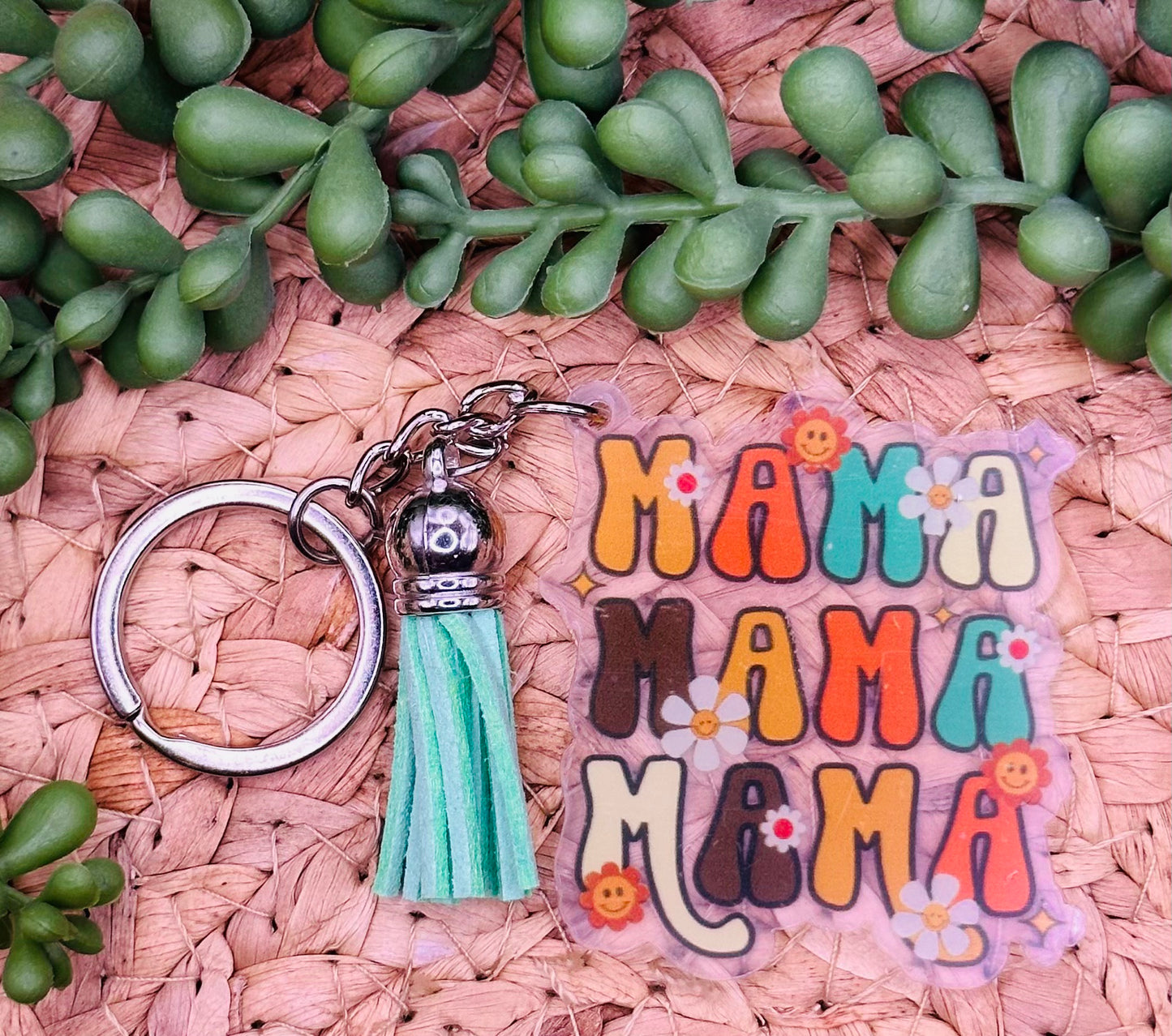 Acrylic "Retro Mama Flower" Key Tag