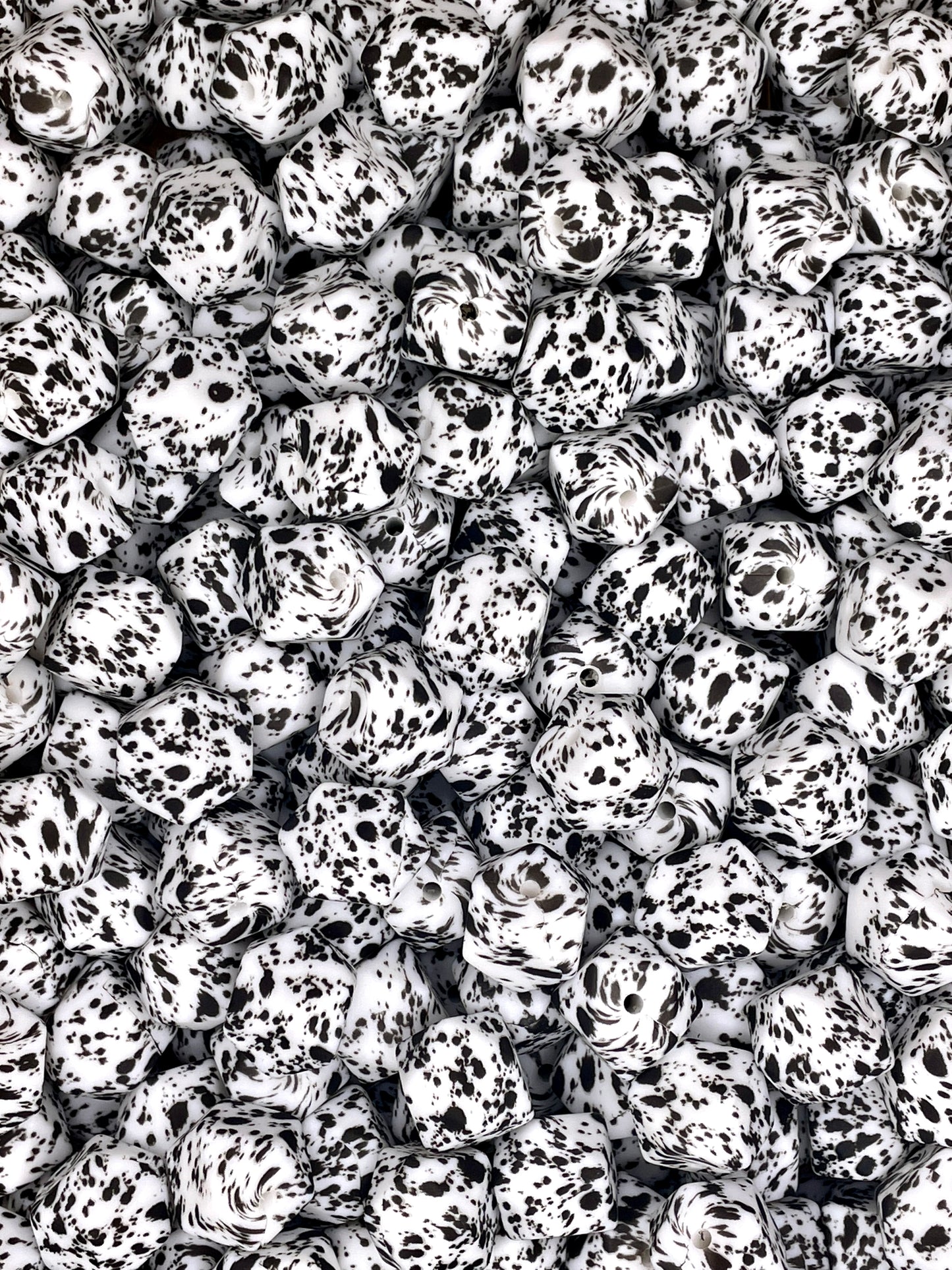 Black Splatter Printed 14mm Hexagon