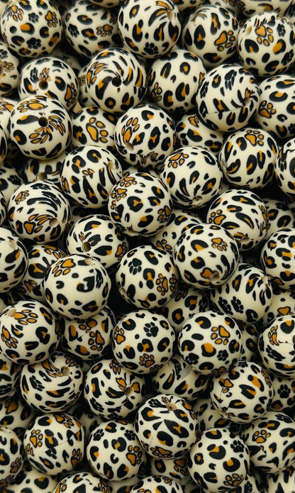 Perle de 15 mm imprimée pattes de léopard 