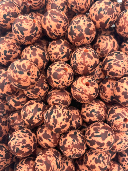 Création CTS : Perle de 15 mm imprimée vache marron melon brandi 