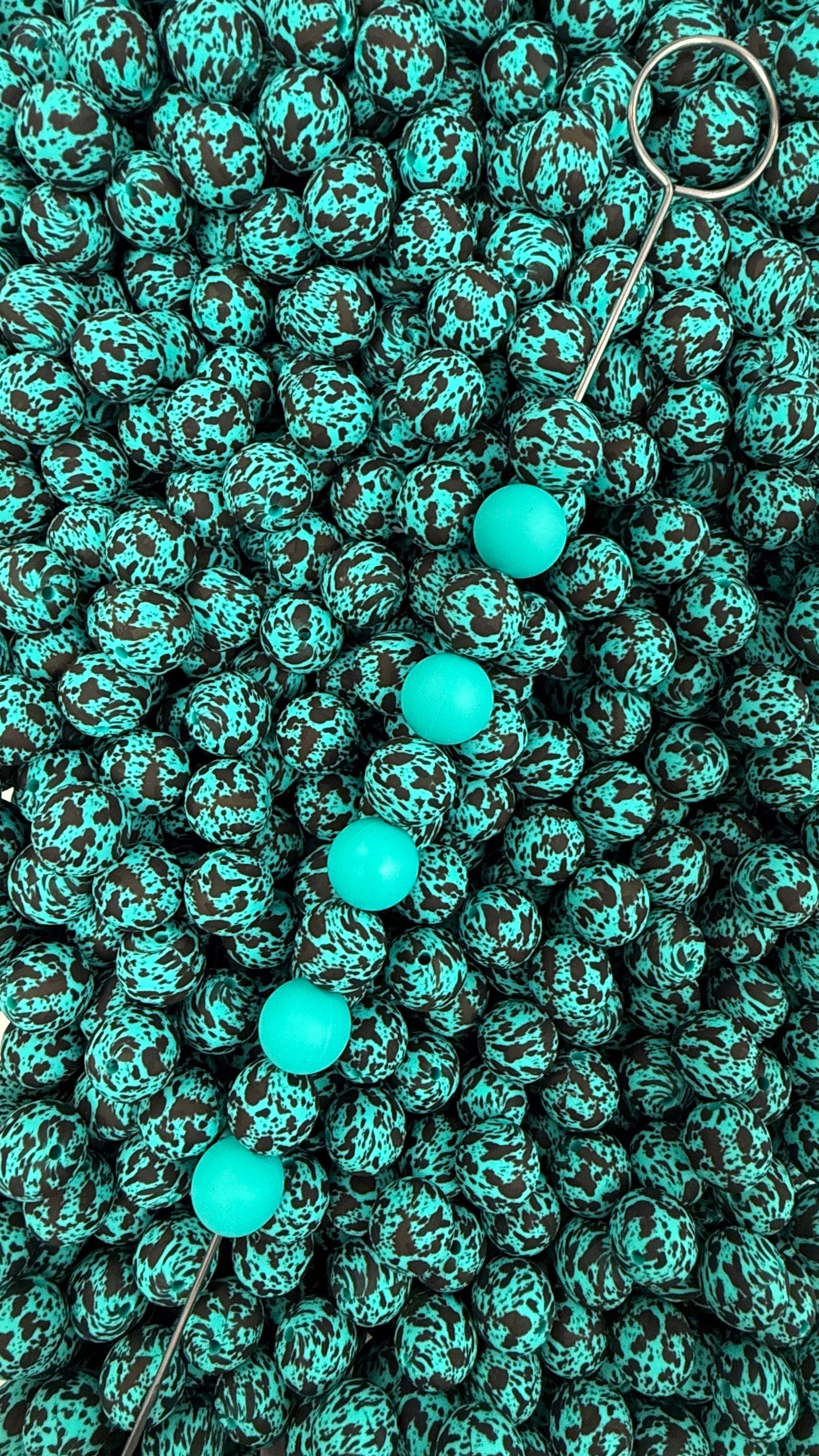 Création CTS : Perle de 15 mm imprimée vache marron turquoise