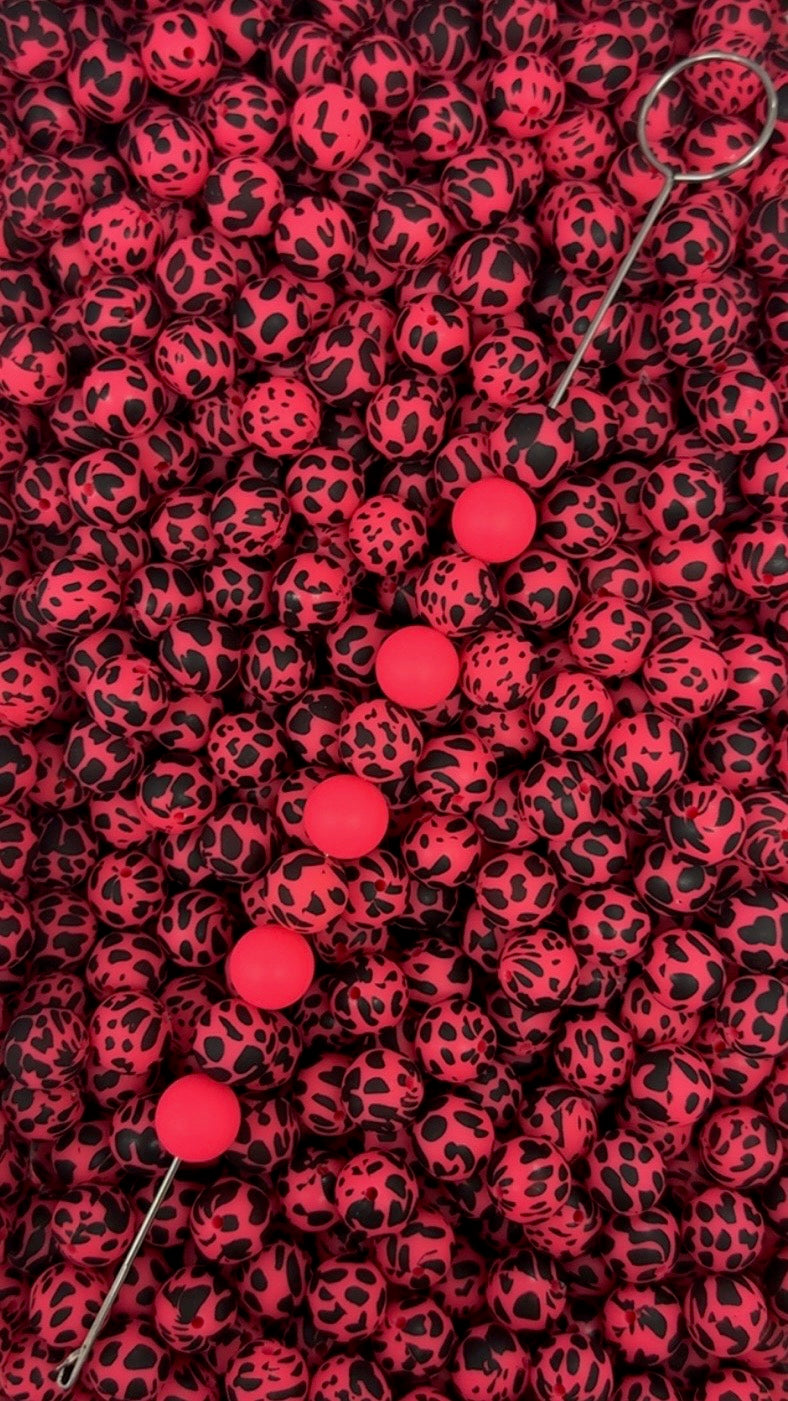 CTS Creation:  Shocking Pink Black Cow Printed 15mm Beads